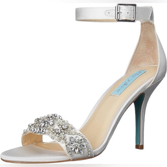 Betsey Johnson Shoes - Betsy Johnson GABRIEL Embellished Ankle Strap Satin Heels